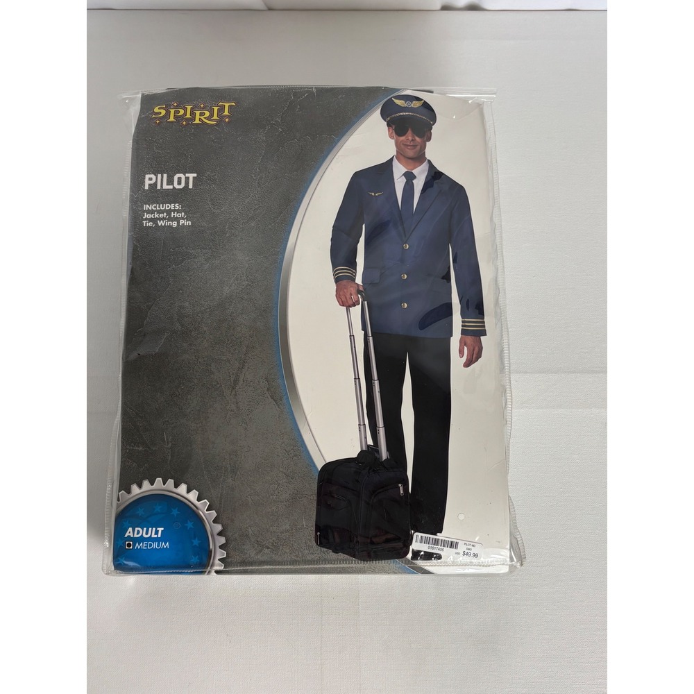 Spirit Halloween Pilot Adult Costume Navy Blue Jacket Hat Tie Wing Pin Medium - Picture 5 of 8